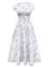 1940s Floral Crinkle-Jacquard Waistband Dress - vintage dress, retro fashion
