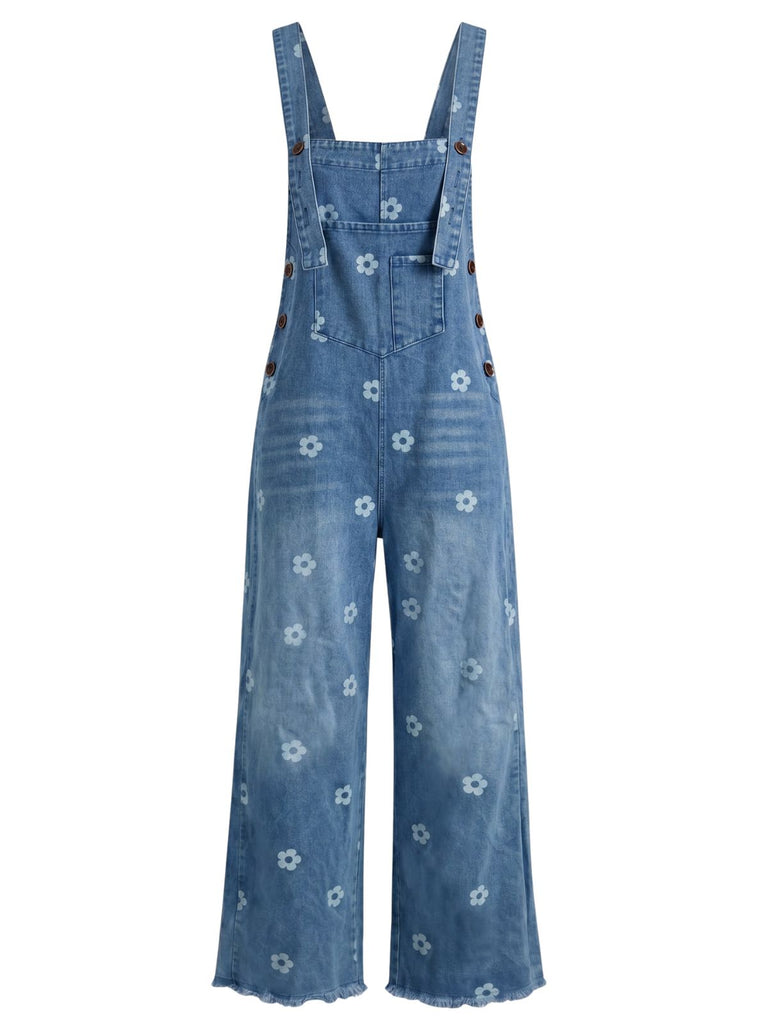 1940s Floral Denim Patchwork Classic Jumpsuit