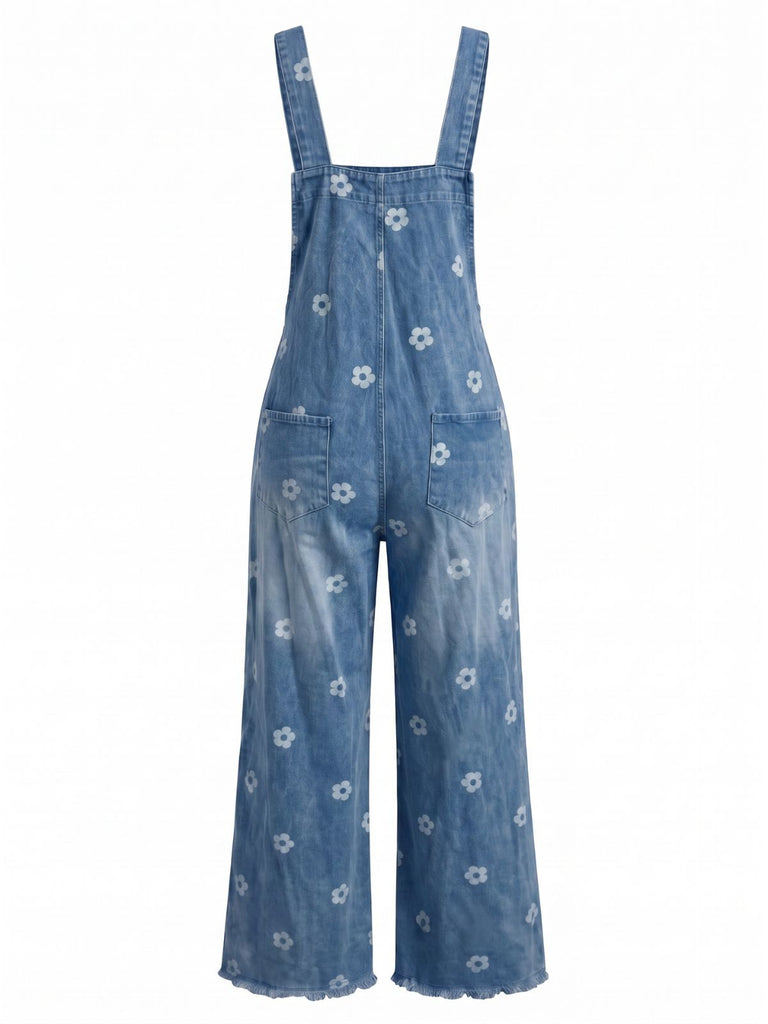 1940s Floral Denim Patchwork Classic Jumpsuit 2