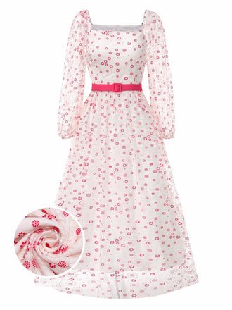 She slips into this 1940s Floral Illusion Square Neck Belt Dress and suddenly it's a 1940s daydream