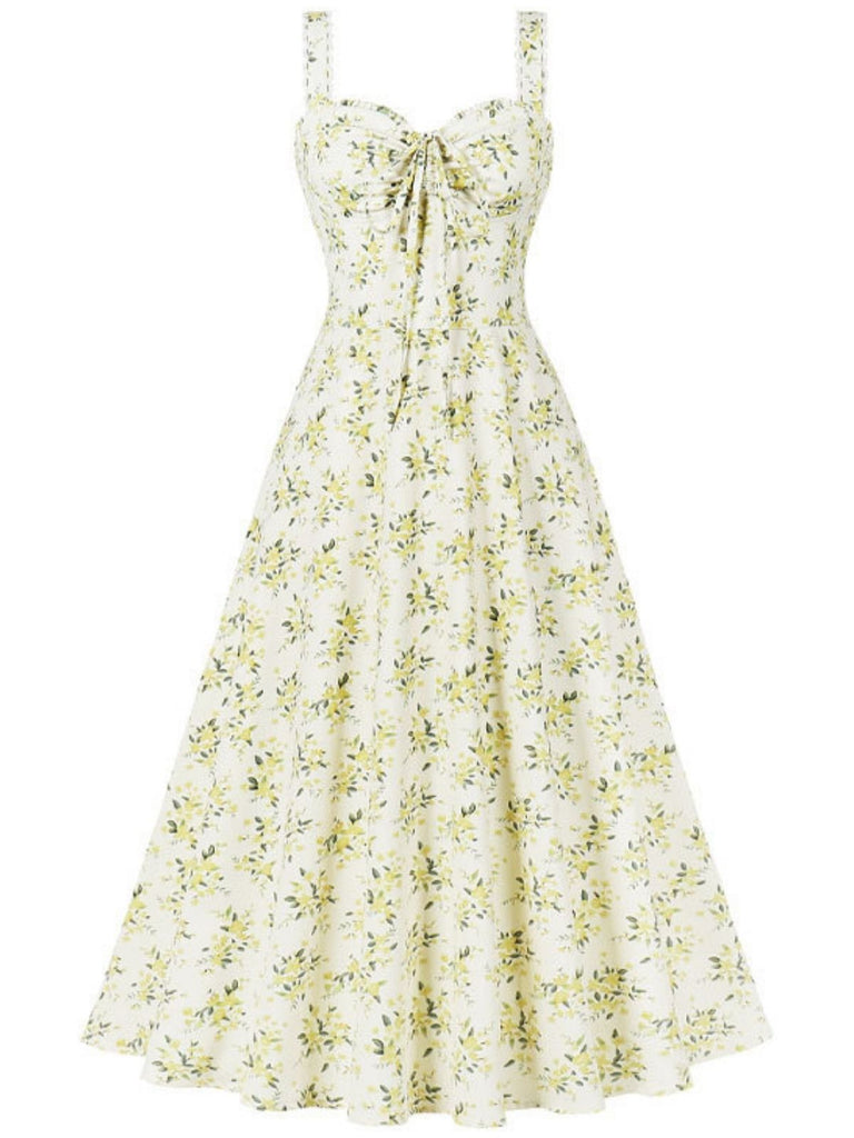 1940s Floral Lace-Up Wide Strap Dress - vintage dress, retro fashion