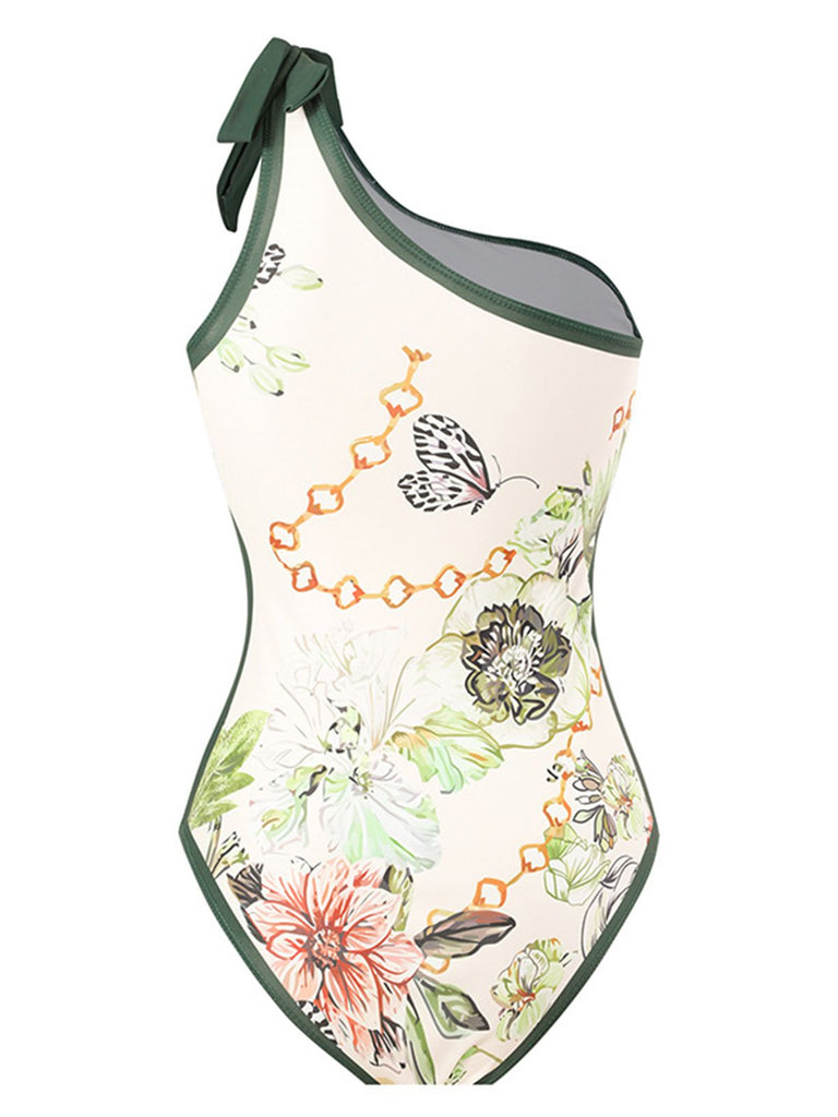 1940s Floral One Shoulder Swimsuit & Cover Up - vintage swimsuit, pin-up style