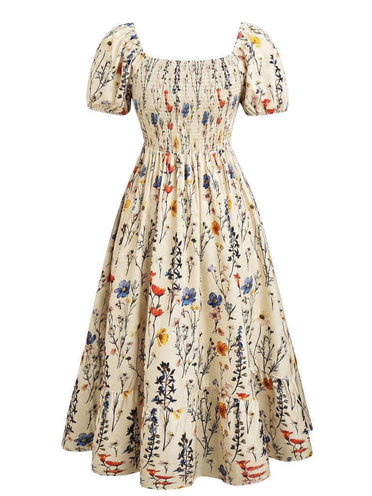 Plus Size 1940s Floral Square Neck Vintage Dress 2