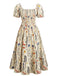 Plus Size 1940s Floral Square Neck Vintage Dress 2