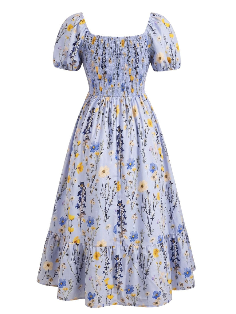 Plus Size 1940s Floral Square Neck Vintage Dress 5