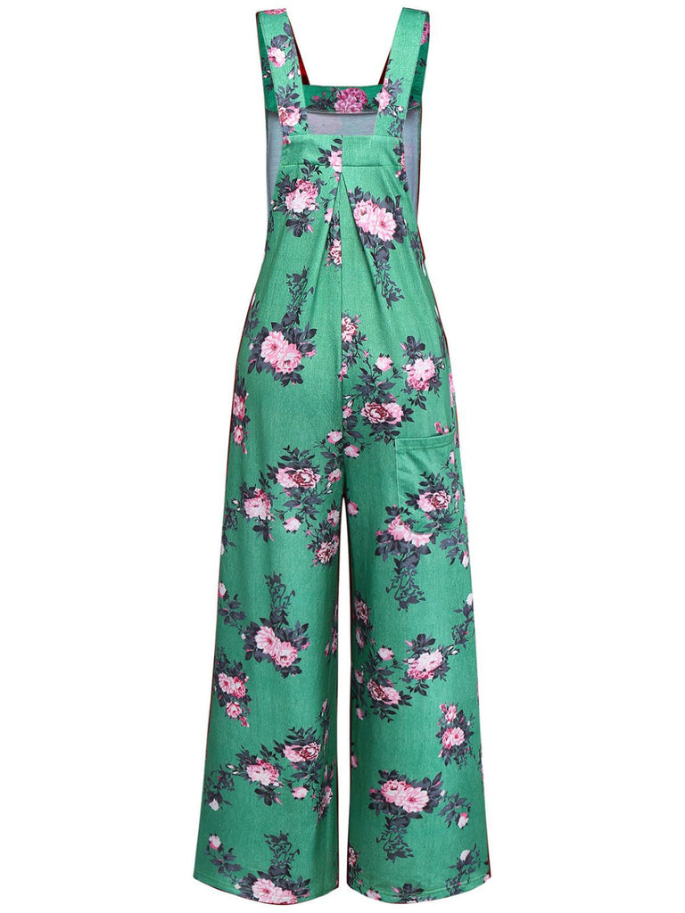 1940s Floral Print Wide-Legged Jumpsuit - vintage jumpsuit, retro fashion