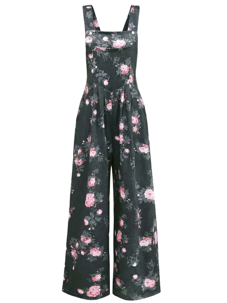 1940s Floral Print Wide-Legged Jumpsuit - vintage jumpsuit, retro fashion