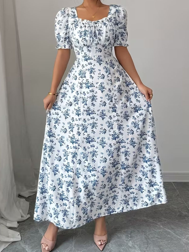 1940s Puff Sleeve Ruffle Dress