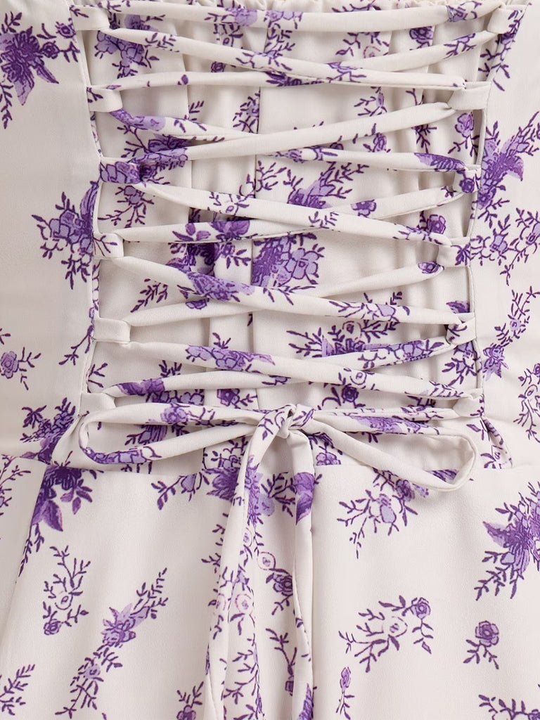 1940s Floral Spaghetti Strap Tie-Front Chiffon A-Line Dress - vintage dress, retro fashion, floral print for vintage lovers