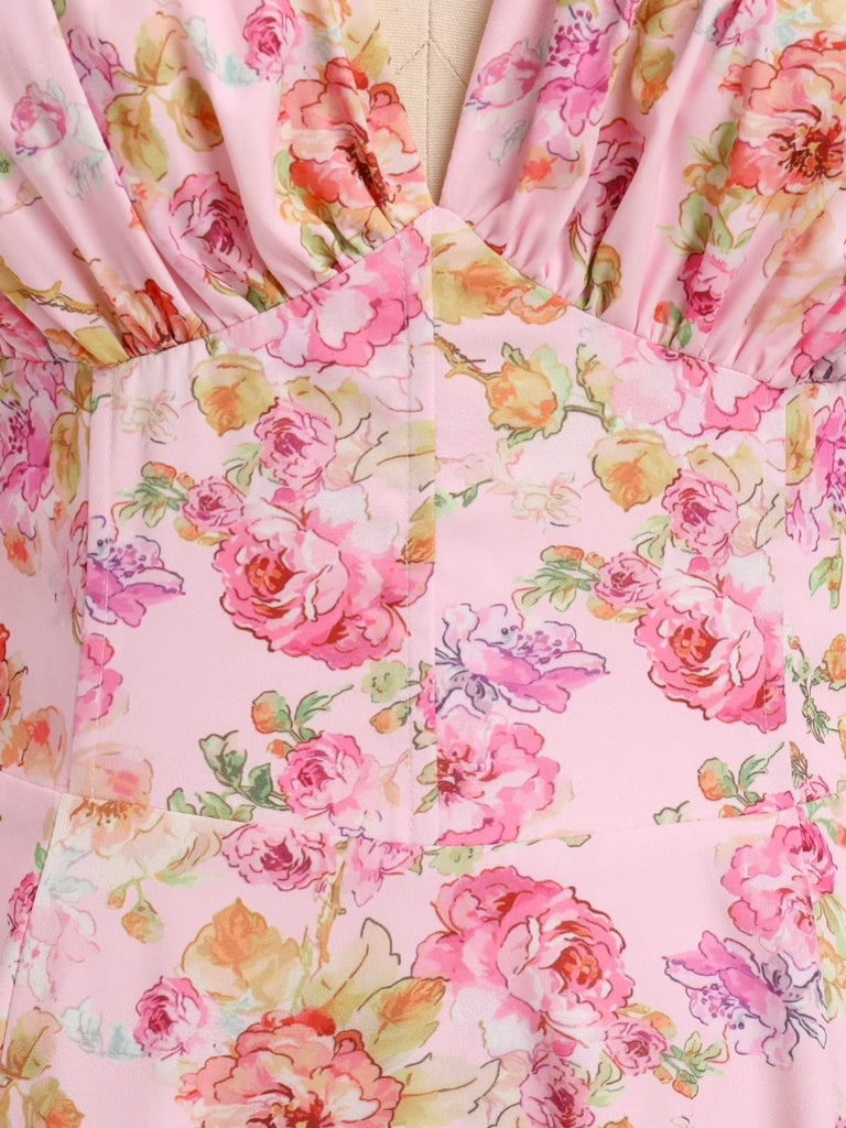 1940s Floral Spaghetti Strap Tie-Front Chiffon A-Line Dress - vintage dress, retro fashion, floral print for vintage lovers