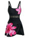 1940s Floral Strappy Scoop-Neck Tie Mesh Swim Dress - vintage dress, retro fashion