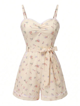 1940s Floral Suspender Romper - vintage jumpsuit, retro chic for women