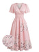 1940s Floral V-Neck High Waist Umbrella Dress