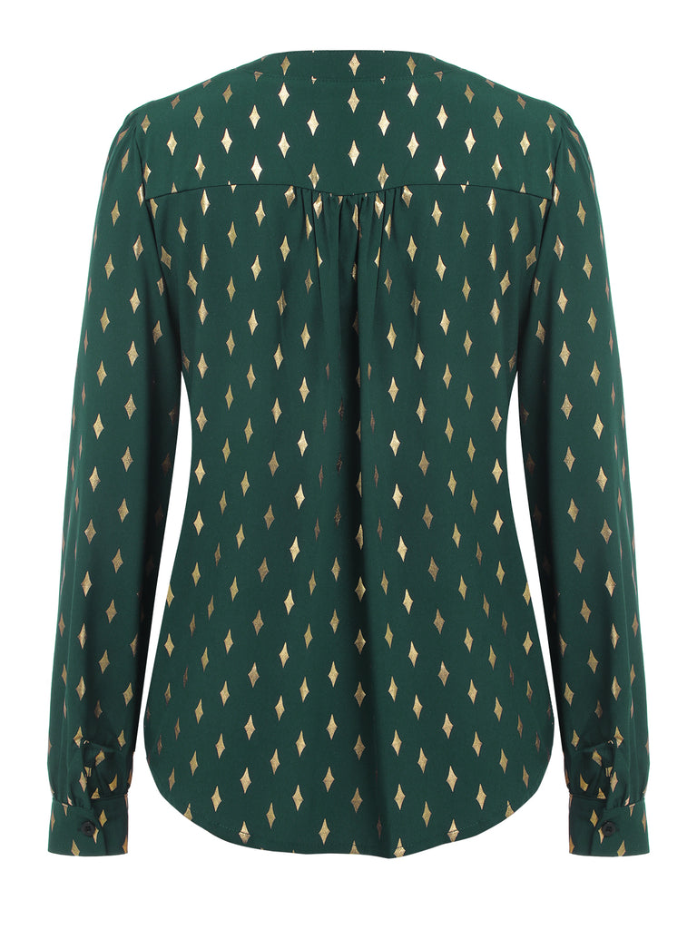 1940s Foil Stamping Stars V-Neck Blouse, vintage top, retro blouse - perfect for women who love vintage and retro fashion