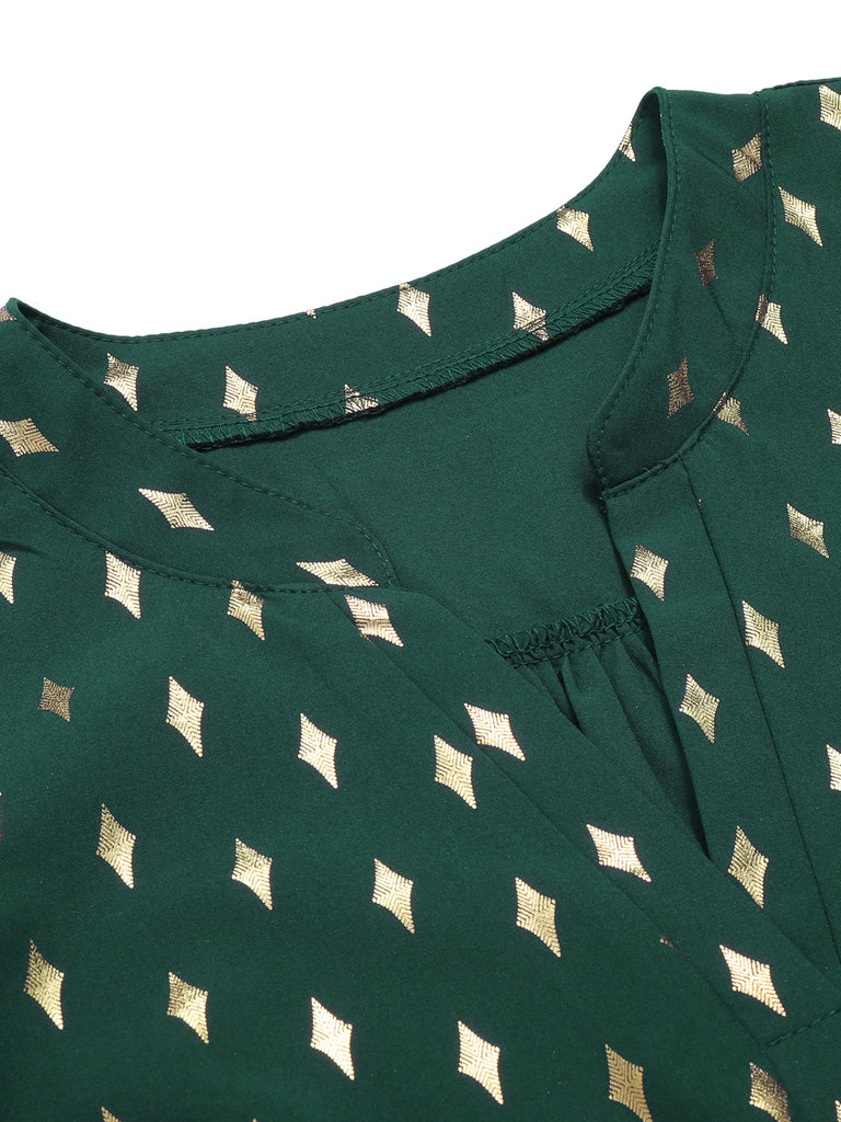 1940s Foil Stamping Stars V-Neck Blouse, vintage top, retro blouse - perfect for women who love vintage and retro fashion