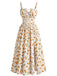 1940s Fruit Floral Tie Front Ruched A-Line Slit Midi Dress, vintage dress, retro fashion, floral print - perfect for women who love vintage and retro fashion