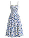 1940s Fruit Floral Tie Front Ruched A-Line Slit Midi Dress, vintage dress, retro fashion, floral print - perfect for women who love vintage and retro fashion