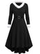 1940s Fur Collar V-Neck Belted Dress - vintage dress, retro fashion