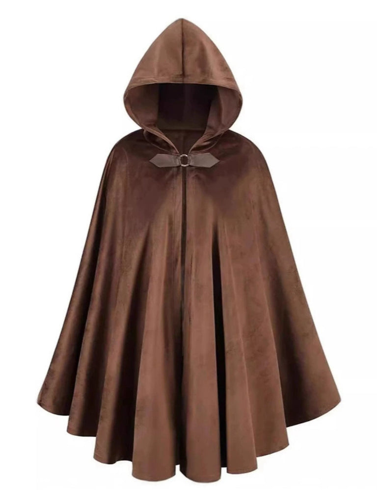 1940s Halloween Medieval Faux-Suede Cloak - vintage fashion, retro style