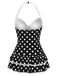 1940s Halter Dot Bow One-Piece Swimsuit | vintage swimwear, retro swimsuit, pin-up style - perfect for retro fashion enthusiasts