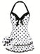1940s Halter Dot Bow One-Piece Swimsuit - vintage swimwear, retro swimsuit, pin-up style for vintage lovers