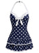 1940s Halter Dot Bow One-Piece Swimsuit - vintage swimwear, retro swimsuit, pin-up style for vintage lovers