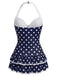 1940s Halter Dot Bow One-Piece Swimsuit: beautiful vintage swimwear, retro swimsuit, pin-up style with timeless appeal