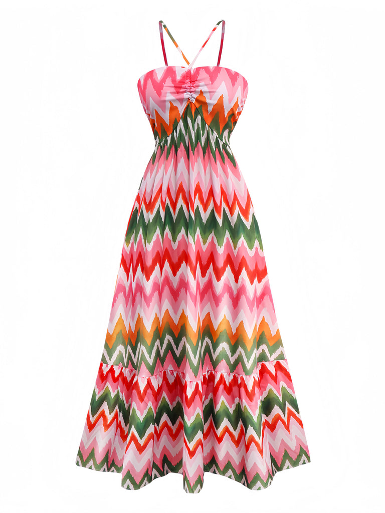 1940s Halter Geometric Print Vacation Dress - vintage dress, retro fashion