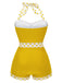 1940s Halter Patchwork One-piece Swimsuit: timeless style reimagined