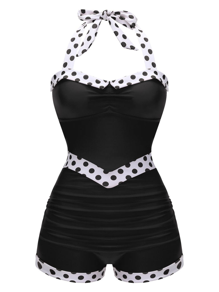 1940s Halter Patchwork One-piece Swimsuit — vintage elegance for the modern woman