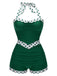 This 1940s Halter Patchwork One-piece Swimsuit carries 1940s vacation dreams in every stitch