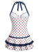 [Pre-Sale] Blue & Red 1940s Polka Dot Bow One Piece One Piece Swimsuit 3
