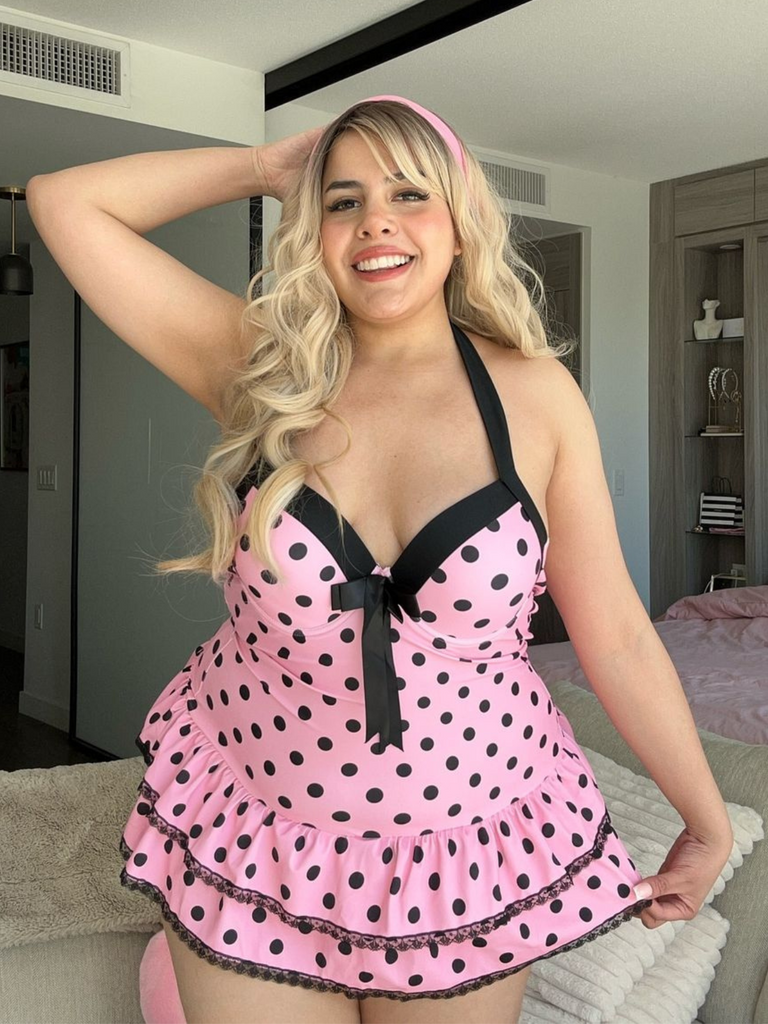 1940s Halter Polka Dots Bow One-Piece Swimsuit, classic vintage style summer beach collection