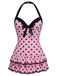 1940s Halter Polka Dots Bow One-Piece Swimsuit, classic vintage style summer beach collection