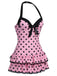 1940s Halter Polka Dots Bow Swimsuit, classic vintage style summer beach collection