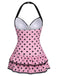 1940s Halter Polka Dots Bow Swimsuit, classic vintage style summer beach collection