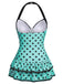 1940s Halter Polka Dots Bow Swimsuit, classic vintage style summer beach collection