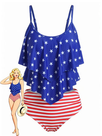 1940s High Waist Ruffle Two Piece Tankini Set 2