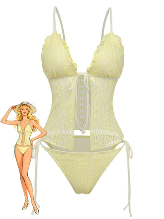 1940s Lace Knit Double-Layer Fabric Tankini Set - vintage fashion, retro style