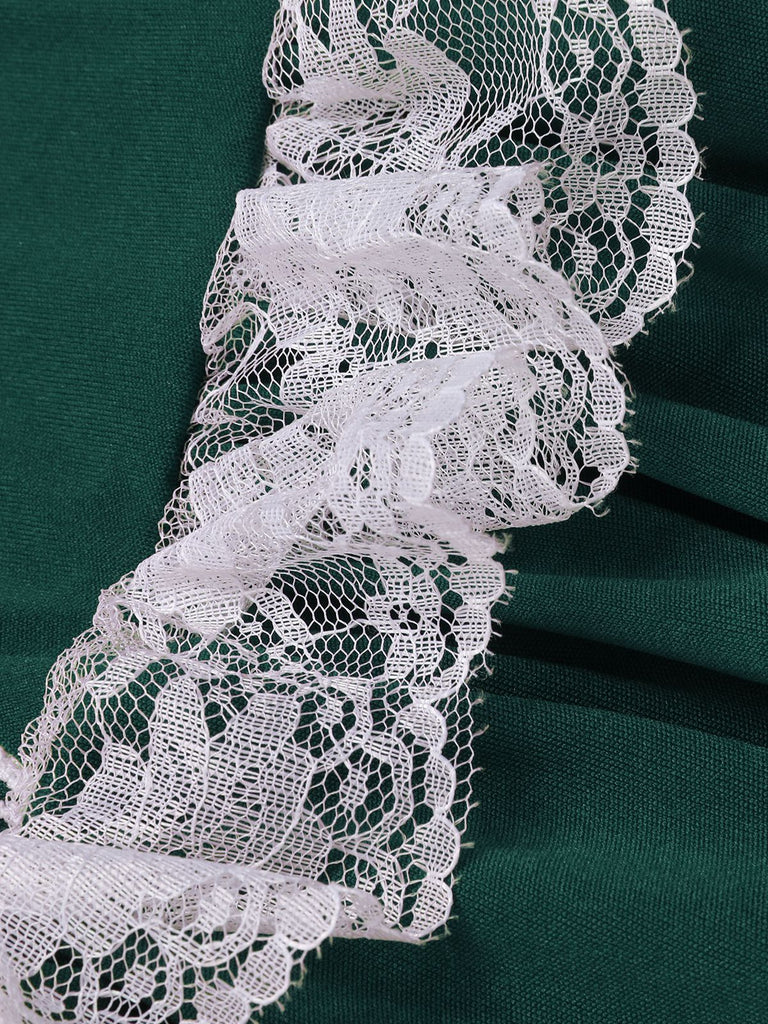 1940s Lace Puff Patchwork Dress & Ribbon, vintage dress, retro fashion, lace detail - perfect for women who love vintage and retro fashion