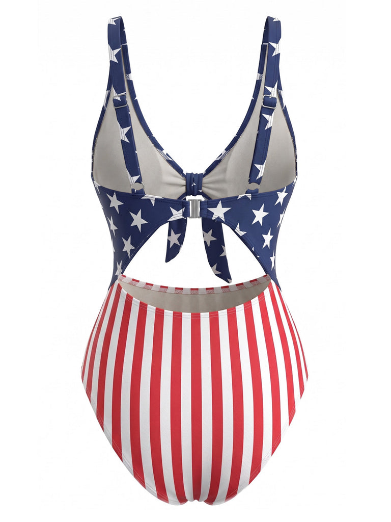 1940s Lace-Up Stars & Stripes Swimsuit - vintage swimsuit, pin-up swimwear for vintage lovers