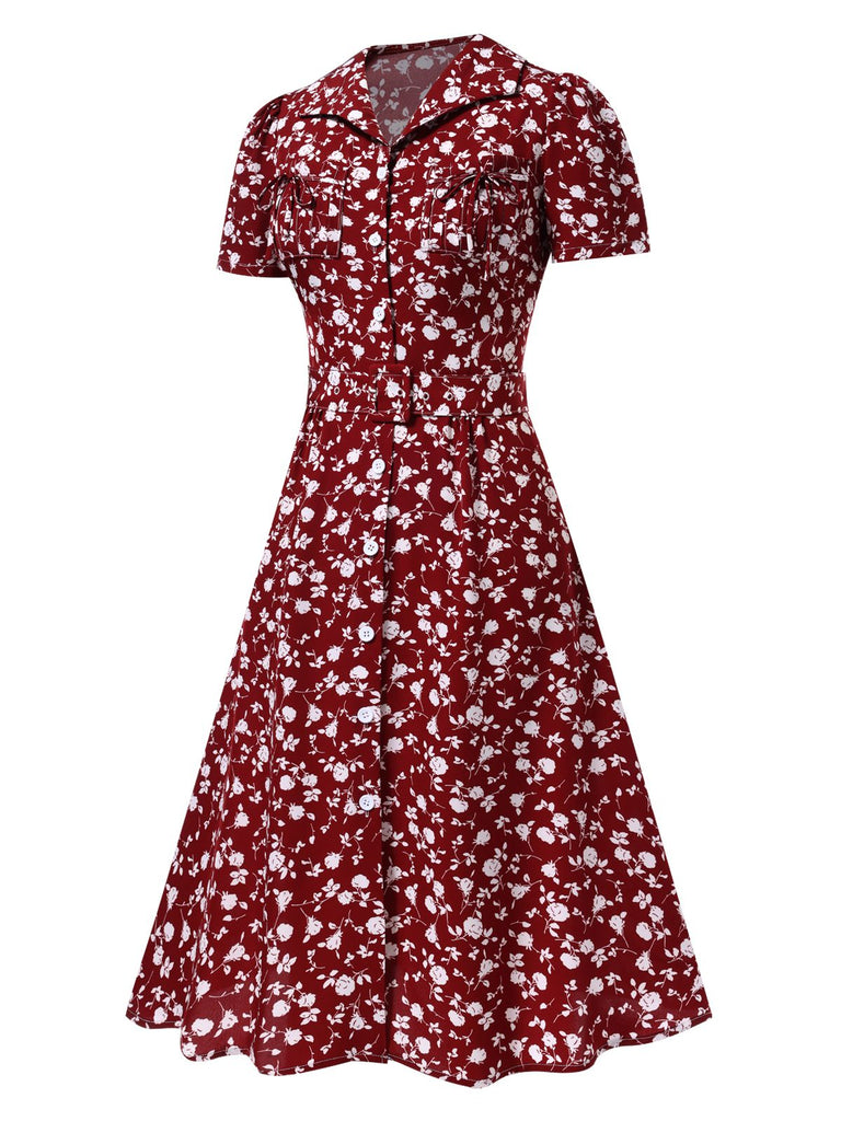 1940s Lapel Buttons Ditsy Floral Dress — a 1940s silhouette that turns sidewalks into runways