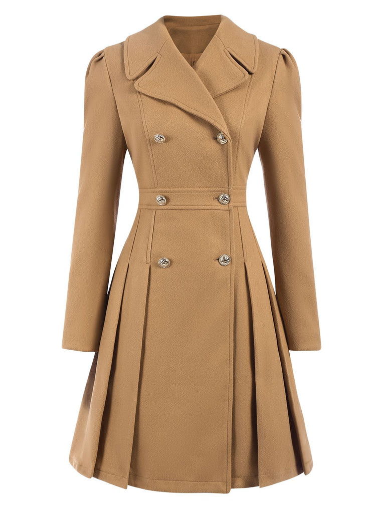 1940s Lapel Double-Breasted Pocket A-Line Coat, vintage coat, retro outerwear - perfect for women who love vintage and retro fashion