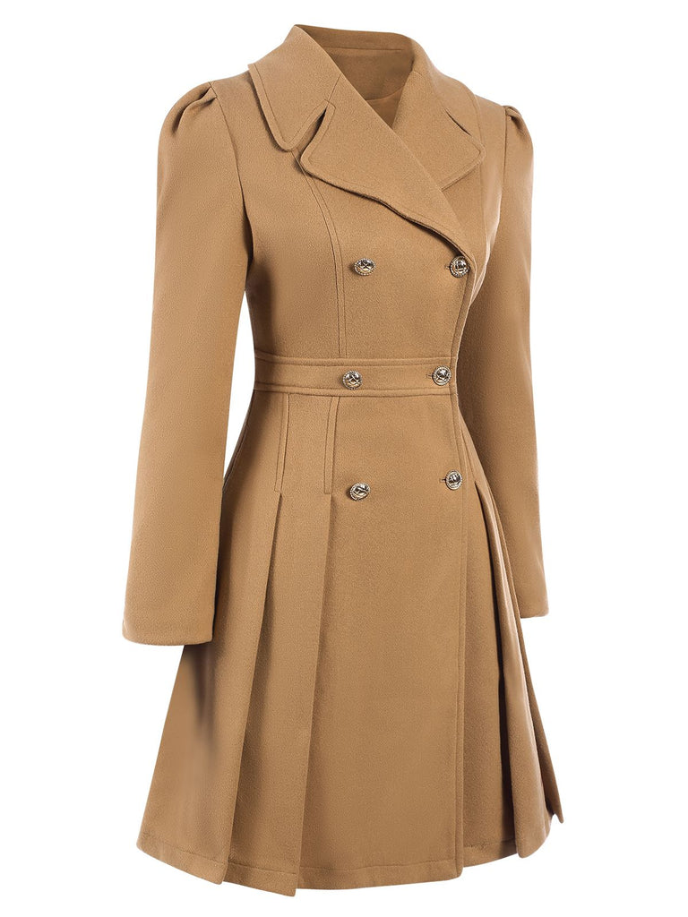 1940s Lapel Double-Breasted Pocket A-Line Coat, vintage coat, retro outerwear - perfect for women who love vintage and retro fashion