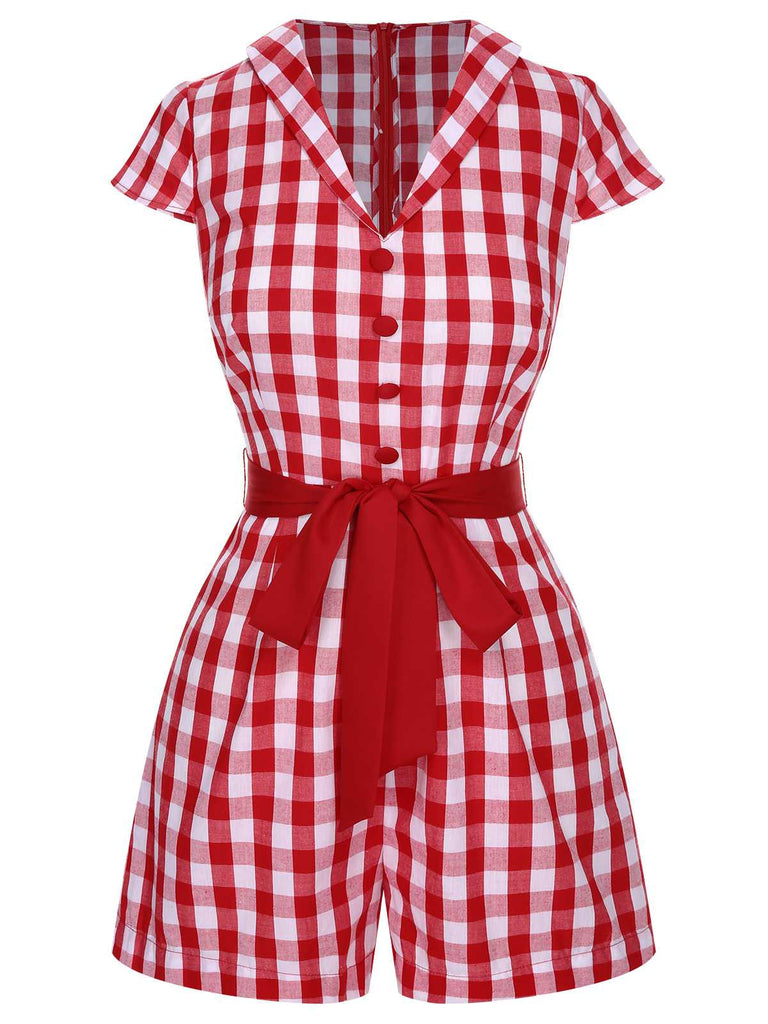 1940s Lapel Plaids Belted Romper: 1940s detail work for the woman who notices
