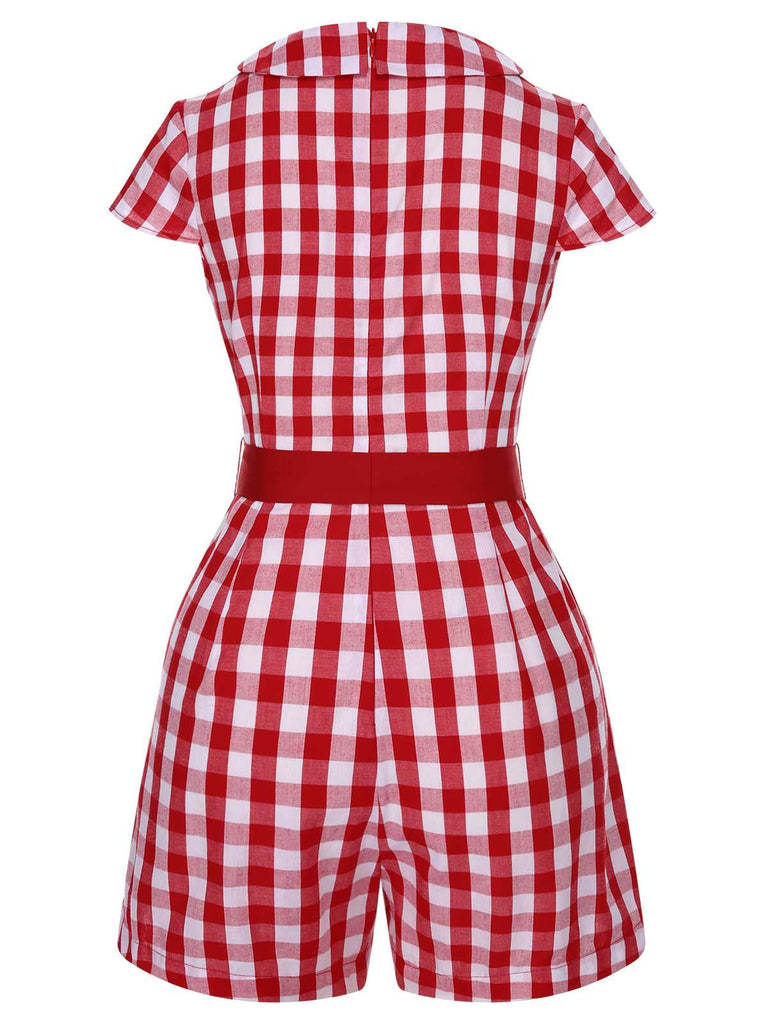 1940s Lapel Plaids Belted Romper — 1940s elegance in the palm of her hand