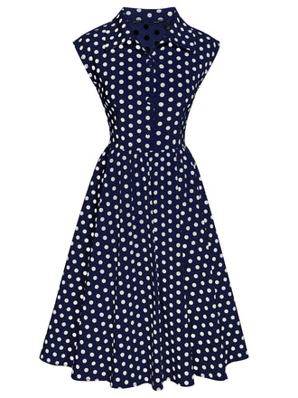 1940s Lapel Polka Dots Sleeveless Dress — a 1940s silhouette that turns sidewalks into runways
