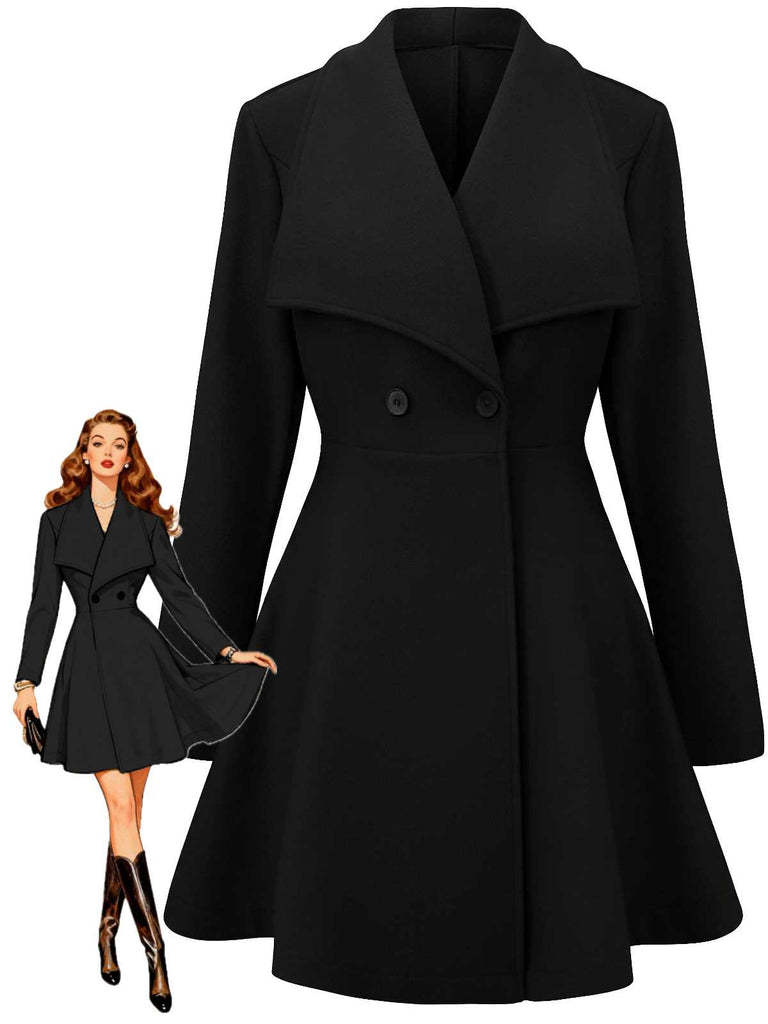 1940s Lapel Solid Tailored Coat - vintage fashion, retro style, elegant red