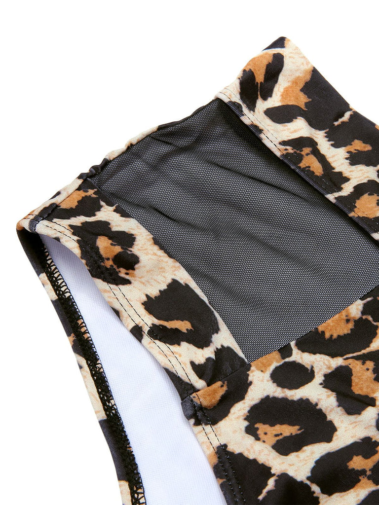[Plus Size] 1940s Leopard Mesh Patchwork Swimsuit, vintage swimsuit, pin-up swimwear - perfect for women who love vintage and retro fashion