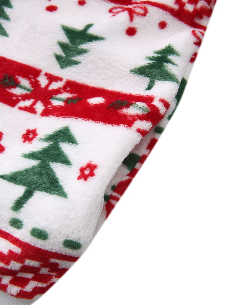 Multicolor 1940s Reindeer & Christmas Tree Plush Hoodie - vintage fashion, retro style